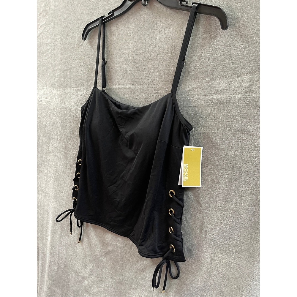 NWT Michael Michael Kors Black Lace Up Side Tankini Top Womens Size L NEW $130 - Picture 3 of 11